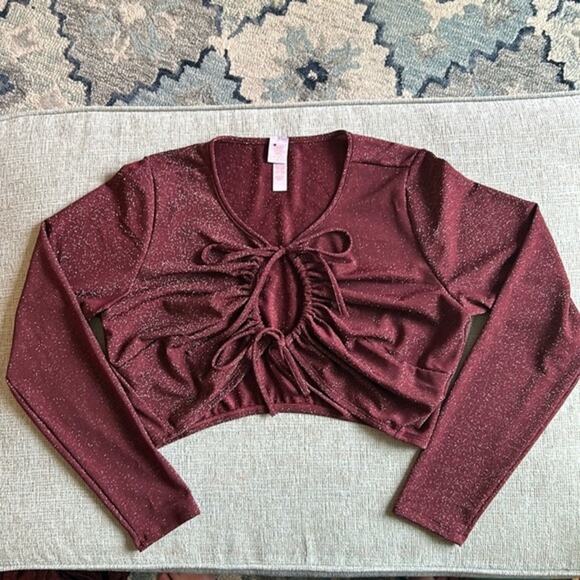 NEW Savage X Fenty purple burgundy sparkle keyhole tie front crop top, 3X - Picture 5 of 10